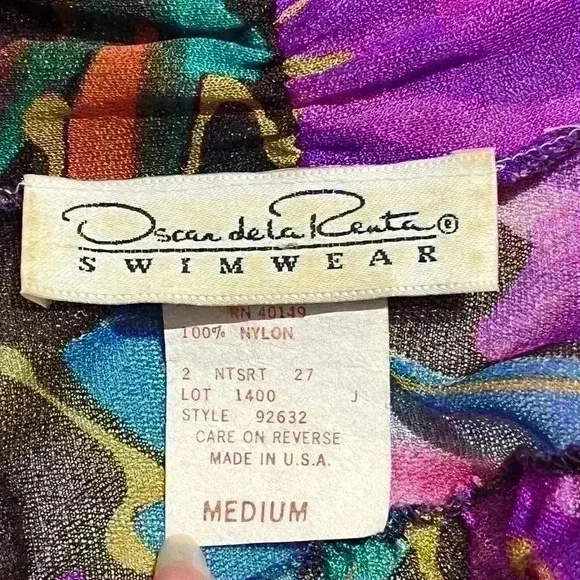 Oscar de la Renta Womens Medium Swimwear Swim Cover Up Sheer Psychedelic Vintage